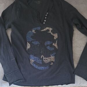 Zadig & Voltaire Black Long Sleeve Tee with Skull Design